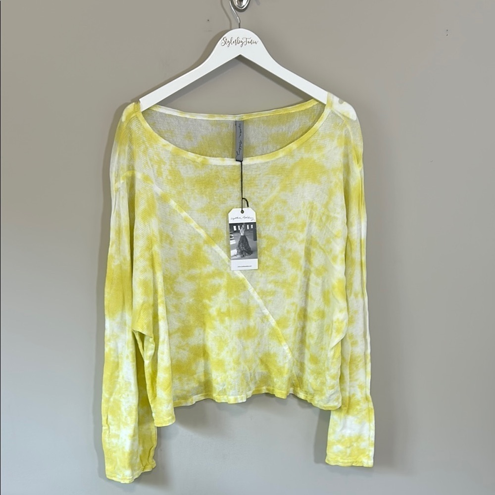 Cynthia Ashby Mesh Quiet Tee Citron Yellow White Tie Dye Size 2 M L XL NEW